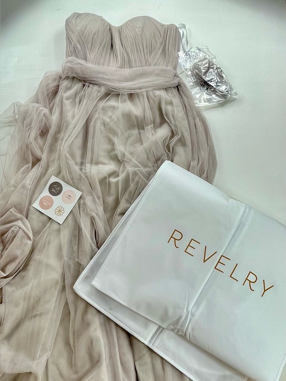 Revelry Tulle Bridesmaid Dress Sz 4P Split Leg Maxi Gown Strapless Bodice Style